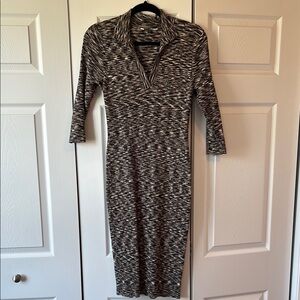 Black and White Bodycon Dress with Plunge Neckline